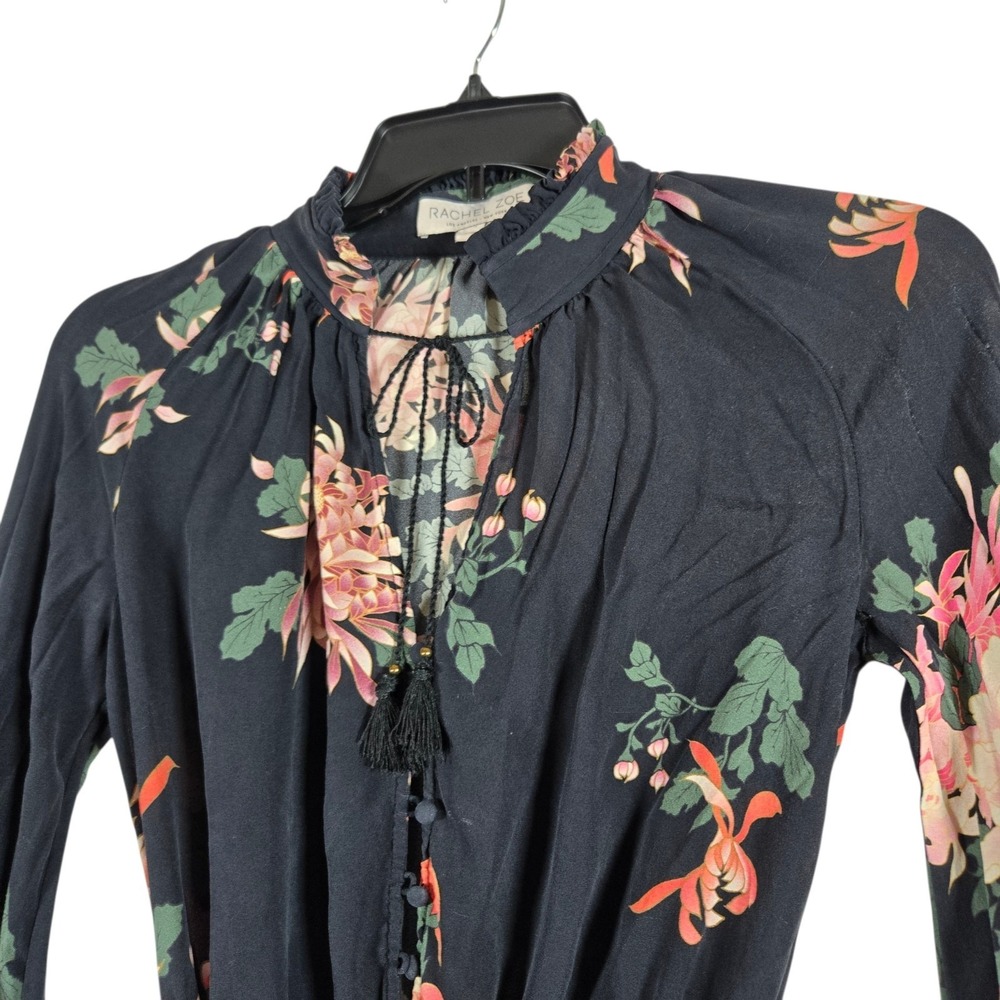 Rachel Zoe Romper Womens 0 100% Silk Black Pink Floral Print Long Sleeve - Picture 2 of 8